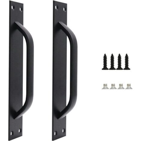 Ahlsen Lot de 2 Grange de Poignée de Porte, Handle de Porte de Grange, Poignée de Porte en Acier Massif, Handle de Porte Coulissante Lourde Pour Cuisine, Meubles, y Compris les Vis, Noire，200MM (1/4)