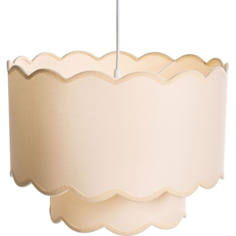 Pendant Lamp White and Beige Iron Base Fabric Double Shade Modern Style Ambient Light Living Room Bedroom MECUMBURA