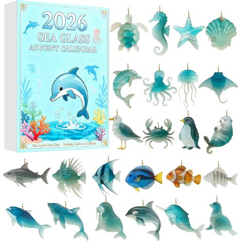 Adventskalender „Meeresglas“ 2026 – 24-teilige 2D-Acryl-Hängedekorationen im Meeresglas-Stil – dekoratives Weihnachtsgeschenk für Meereslieb (1/5)
