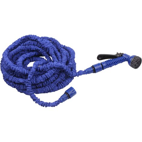 Tuyau d'arrosage extensible 3 fois (22 m / 75 pi) anti-fuite, télescopique et haute pression, avec buse à 7 jets pour le lavage de voiture et l'arrosage du jardin (bleu).