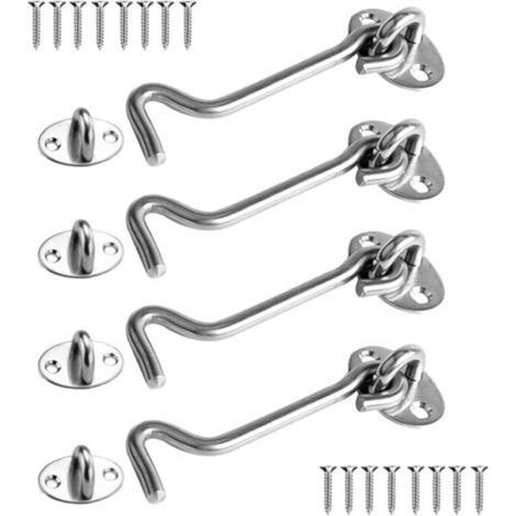 Set di 4 chiavistelli per porta, gancio per porta, chiavistello in acciaio inox da 10 cm, serratura per cancello per porta scorrevole, bagno, finestra, porta scorrevole (argento)