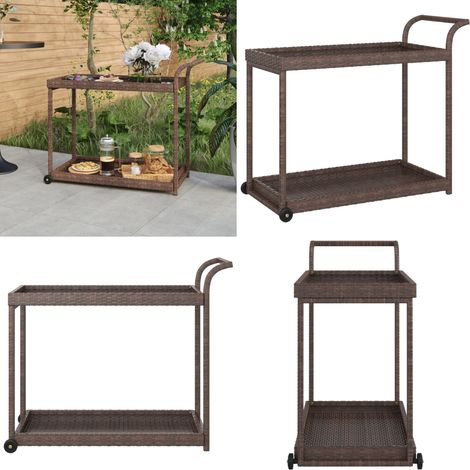 Barwagen Braun 100x45x83 cm Poly Rattan - Servierwagen - Barwagen - Küchentisch - Rollwagen - Poly Rattan Möbel - Home & Living (1/5)