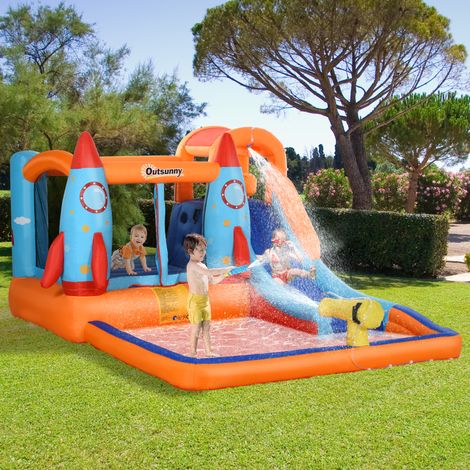 Château gonflable pour enfants, piscine avec toboggan et trampoline, pompe électrique, 350 x 250 x 185 cm, multicolore