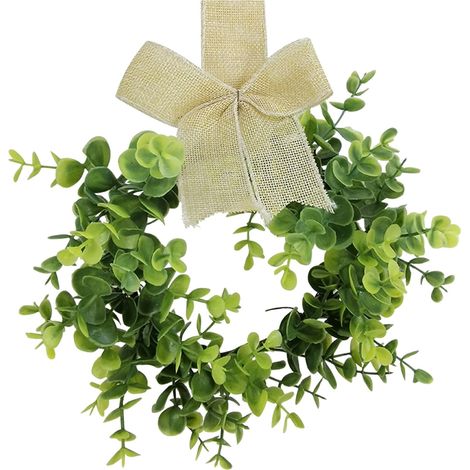 Guirlande Artificielle - 10 Pouces - Bois De Buis - Avec Nœud En Toile De Jute - Pour Armoire Mur Fenêtre Porte D'Entrée - 2 Pièces (1/5)