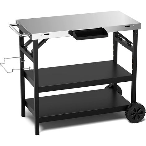 COSTWAY Carrello Barbecue da Esterno con 3 Ripiani, Carrello da Cucina Esterno con Ripiano Regolabile, Carrello Multifunzionale per Esterno, Struttura in metallo (1/5)