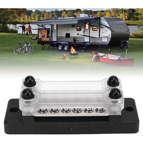 Bloc de distribution à bornes de bus à 12 canaux DC 12-48V AC 110-300V 150A, double rangée avec couvercle, convient aux camping-cars et aux navires, avec base. (1/5)