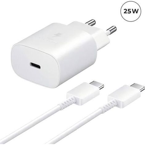 Chargeur Rapide 25W - USB Type-C - Pour smartphones Samsung Galaxy A/S/Z - Blanc (Câble inclus) (1/5)