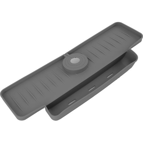 Égouttoir anti-éclaboussures pour robinet, en silicone pliable, avec poignée de robinet, bac récupérateur de gouttes et panier d'égouttage pour la cuisine (gris). (1/5)