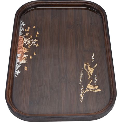 Plateau à thé en bambou japonais design simple et élégant avec finition en résine et noyer pour usage domestique, forme carrée arrondie (1/5)