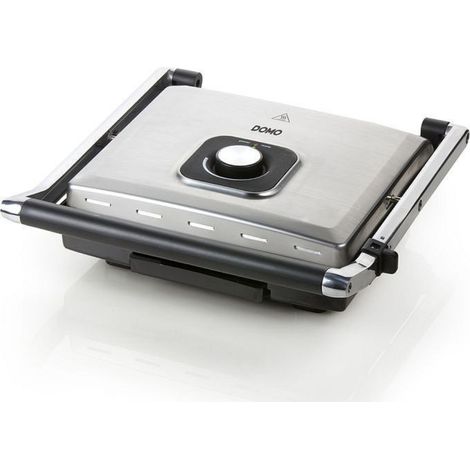 DOMO - Grill multifonctions en acier inoxydable - Grandes plaques Teflon - Couvercle flottant - Thermostat reglable (1/5)