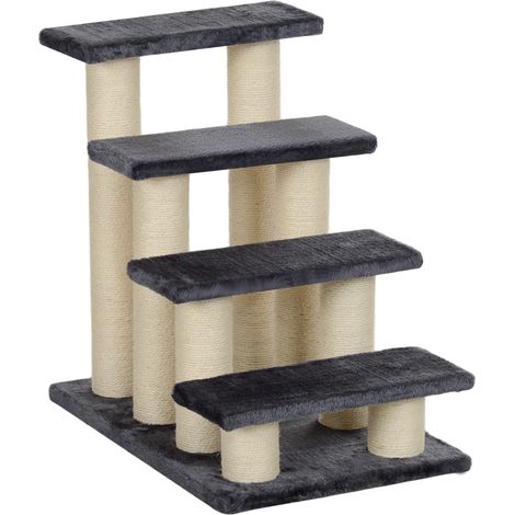 Escalier pour animaux 4 marches en peluche douce grise 60x40,5x59 cm (1/5)