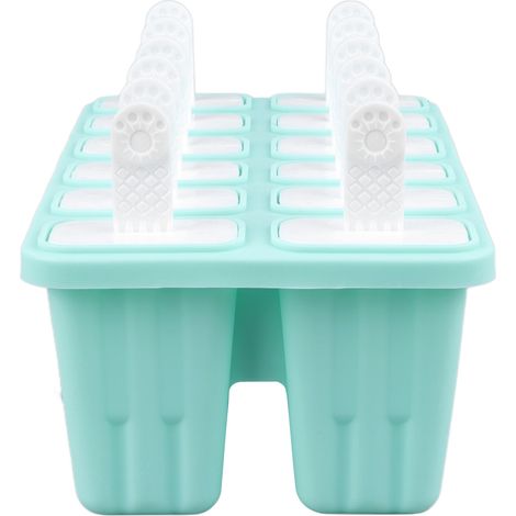 Moule à glace à 12 cavités avec bâtonnets, démoulage facile, moules à glace réutilisables en silicone vert pour crèmes glacées (1/5)