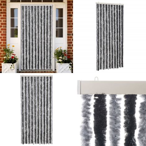 Fliegenvorhang Grau und Schwarz 90x220 cm Chenille - Fliegenvorhang - Insektenschutz - Türvorhang - Privatsphäre - Wärmedämmung - Home & Living