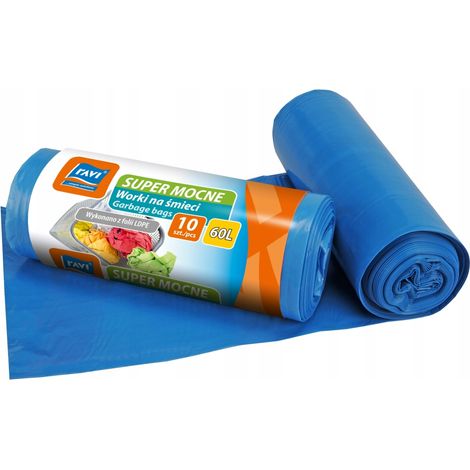 Sacchi per la spazzatura resistenti (60 l, confezione da 10, blu)