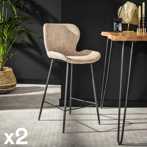 Tabouret de bar beige en bouclette (lot de 2) MELBOURNE (1/5)
