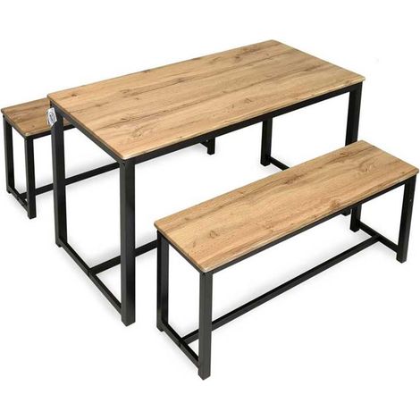 SET TAVOLO CON 2 PANCHE IN LEGNO120X60X74 CM NATURALE (1/2)