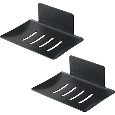 Porte-savon autocollant noir - Acier inoxydable - Porte-savon mural autocollant - 2 pièces - Convient pour salle de bain, cuisine et balcon (1/5)