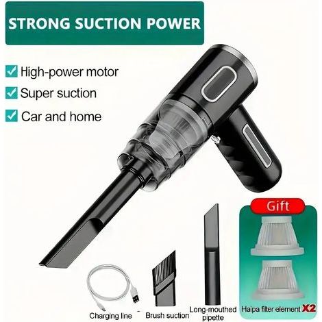 Aspirateur de voiture noir - Aspirateur double puissance haute performance pour voiture et maison, outil de nettoyage portable et puissant (1/5)