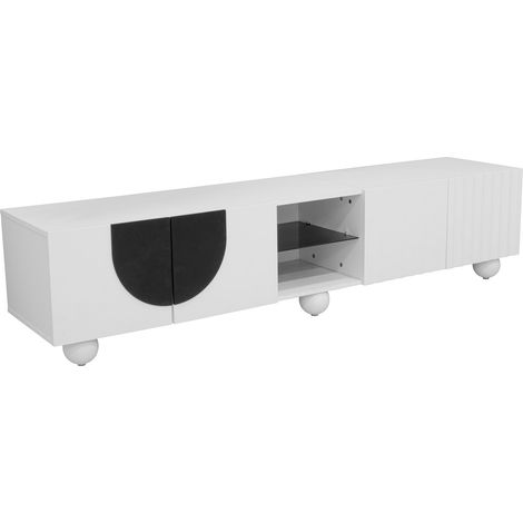 ELVMI TV-Schrank mit 2 Türen und 1 offenem Fach, Push-to-Open, für Wohnzimmer, aus MDF, 180×40×41.5 cm, Weiß (1/4)