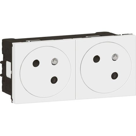 Legrand – Prise de courant complète 2x2P+T inclinaison 45° – Double prise blanche Mosaic EU – Indice de protection IP20 – Pour installation électrique (1/4)