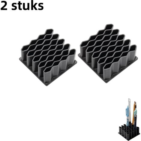 Présentoir de rangement ondulé noir en 2 parties avec forme tubulaire compartimentée 7,6 x 7,6 x 2,8 cm pour stylos marqueurs pinceaux de maquillage et petits accessoires idéal pour bureau maison clas (1/5)