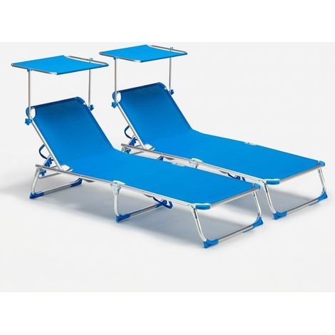 2 Lettini spiaggia mare pieghevoli con tettuccio brandina California - Blu