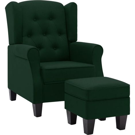 Fauteuil avec repose-pied Vert foncé Tissu (1/5)