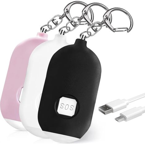 3 Alarme Personnelle Rechargeable 130dB, Porte-clés Sécurité LED, Défense Femme Enfant