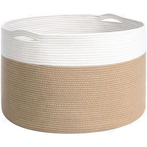 1 Panier de rangement en corde, 55 x 35 cm, coton naturel, pour linge, couvertures et oreillers, salon chambre salle de bain (1/5)
