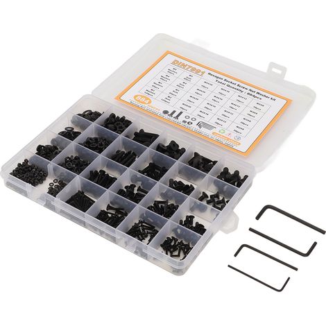Kit de 884 vis, écrous et rondelles hexagonaux en acier au carbone M2, M3, M4 et M5 avec boîte de rangement noire