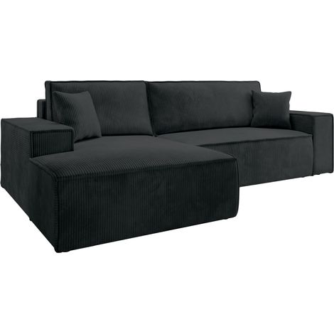 Selsey Farese – Ecksofa mit Cordbezug, Schlaffunktion und Stauraum, Schwarz, links