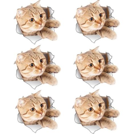 Lot de 6 autocollants muraux 3D Chatons - Autocollants pour murs, chambres, salles de bains, sièges de toilettes, cahiers (1/5)