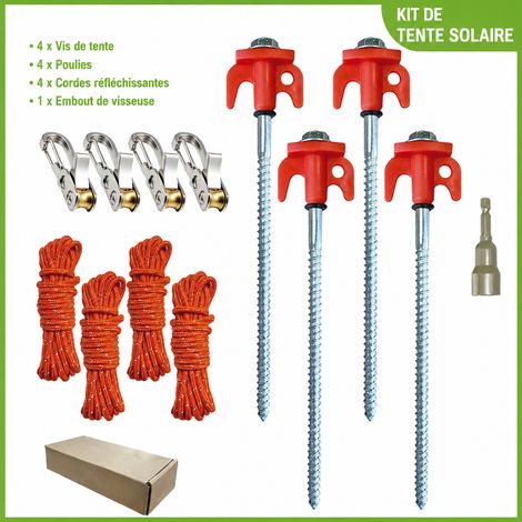 Kit tendeur de corde camping avec 4 crochets, 4 cordes 4 m, 4 piquets à vis 8x200 mm et douille 4 pièces 8 200mm 560 g – Livraison gratuite