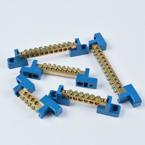 QORVA-Bornier de distribution non isolé pour tableaux électriques - connexion neutre 10 voies - 110 mm - connexion de câble électrique - couleur bleu/laiton