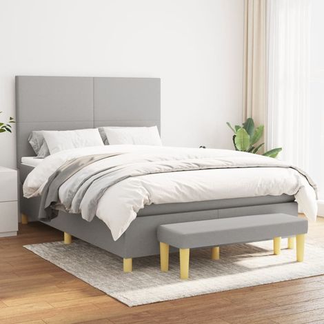 Lit Adulte Sommier et Matelas,Lit à sommier tapissier avec matelas Gris clair 140x190cm Tissu -BVN76220 (1/5)