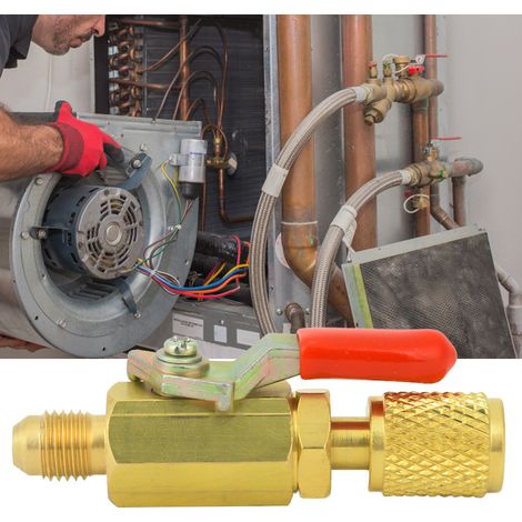 Vanne d'arrêt manuelle droite en laiton 1/4 po R410A/R134A/R12 pour équipements frigorifiques (rouge) (1/5)