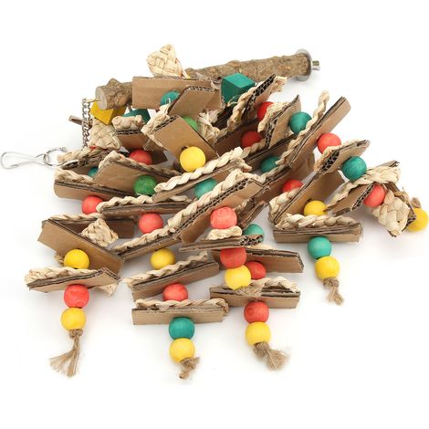Jouet à mâcher suspendu pour oiseaux, en feuilles de maïs et bois naturel, pour perroquets, gris du Gabon, cacatoès et aras. (1/5)