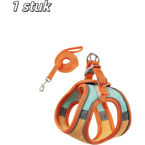harnais pour chien - Câble élastique - Bande réfléchissante - Convient aux chats de toutes tailles, ainsi qu'aux chiots et lapins - Tour de poitrine : 30-36 cm, tour de cou : 24-30 cm - Vert et orange (1/5)