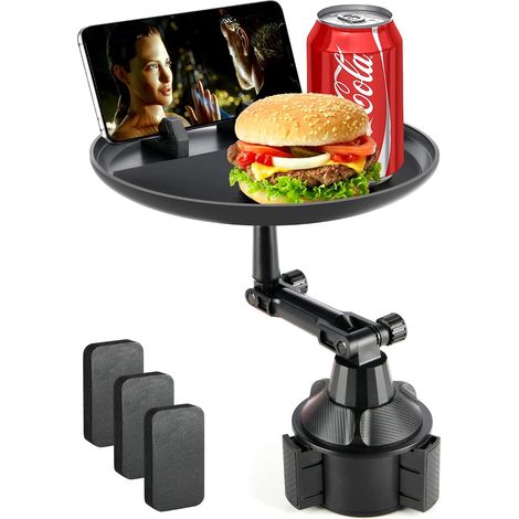 Plateau Porte-gobelet de Voiture, Table de Plateau de Voiture pour Manger avec Fente pour Téléphone Portable Universel Réglable Plateau pivotant à 360° pour Véhicule (1/5)