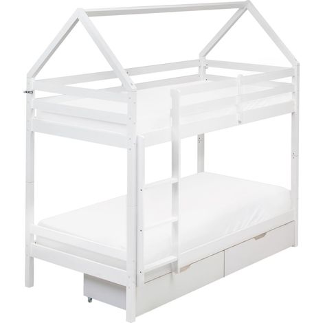 Letto a castello in legno di pino con cassetti bianchi 90 x 200 cm Ternas