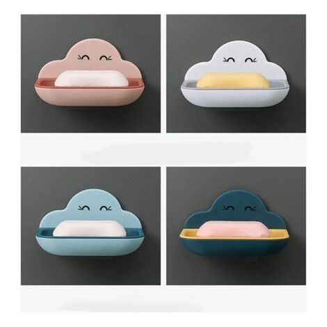 royaluxe-4 Pièces Porte-Savons Double Couche en Plastique, Amovible pour Un Nettoyage Facile, Porte-Savon Mural, Porte-Savon pour Salle de Bain, Douche, Cuisine, Forme de Nuage(Bleu, Rose, Blanc, Bleu (1/5)