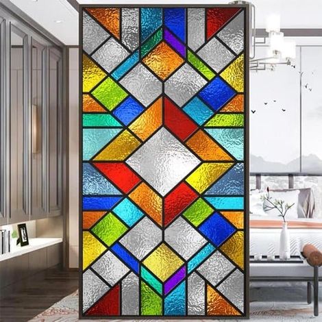 Film pour vitres effet vitrail - Protection de l'intimité - Décoration de fenêtre - Adhésion électrostatique, sans colle - 65 x 140 cm - Noir (1/5)