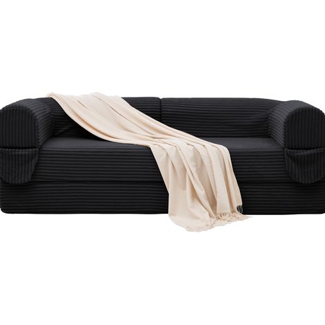 Canapé-lit 2 places convertible en tissu côtelé beige pour salon, appartement et chambre d'amis (1/5)
