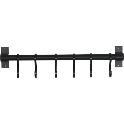 Porte-clés mural métal noir style vintage 33x13,5cm, décoration rustique western avec 5 crochets pour entrée (1/4)