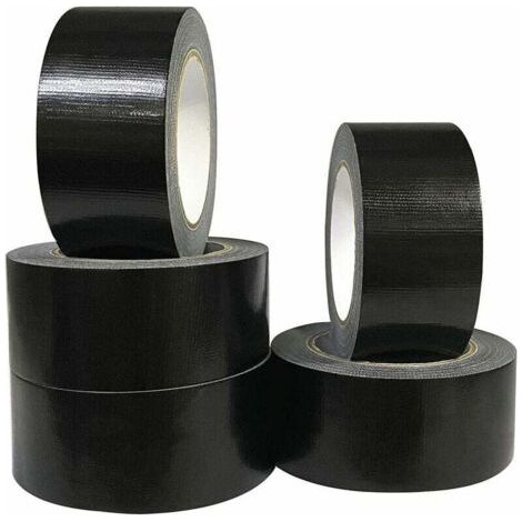 BUNTHAUS Packung mit 5 Rollen schwarzem Gewebeband, 220 Mikron x 50 mm x 20 m, amerikanisches Dichtungs- und Reparaturband, hochbelastbares Gewebeband, breites schwarzes, widerstandsfähiges Klebeband