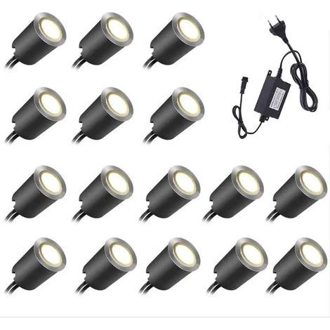 Spot encastrable extérieur IP67 – Mini spot LED 0,6W blanc chaud 2800K – Diamètre 32mm pour terrasse, jardin, escaliers – Kit de 16 lampes (1/5)
