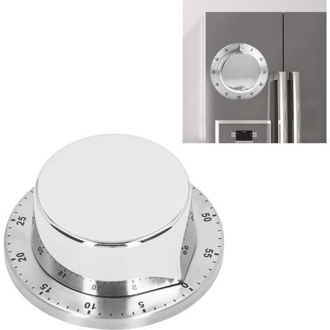 Minuteur de cuisine mécanique en acier inoxydable 304, à ventouse magnétique, blanc (1/5)