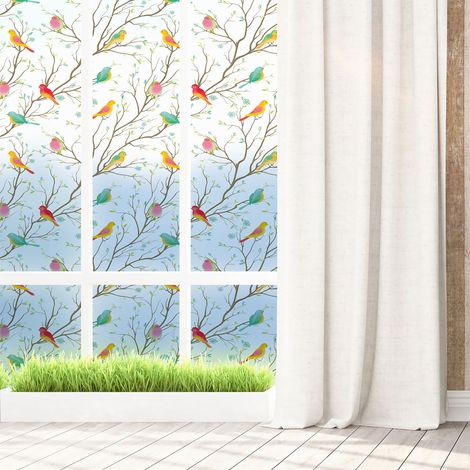 Film Fenêtre Anti Regard Occultant - OISEAUX DANS LA FORÊT - Stickers pour Vitres & Porte de Douche - 40x100cm (1/5)