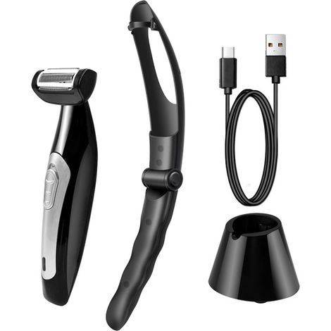 Épilateur électrique pour le dos, rasoir complet pour hommes, poignée pliable amovible, entièrement lavable, utilisation humide et sèche avec station de chargement (1/5)
