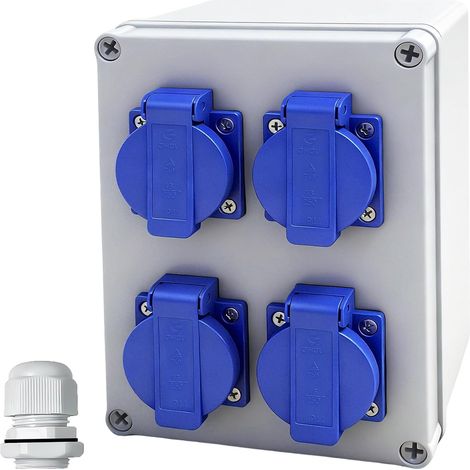 Répartiteur de courant de chantier 16 A, 4 x 230 V Schuko, distributeur mural Schuko, étanche IP44, prise en saillie pour l'intérieur et l'extérieur, les chantiers de construction (1/5)
